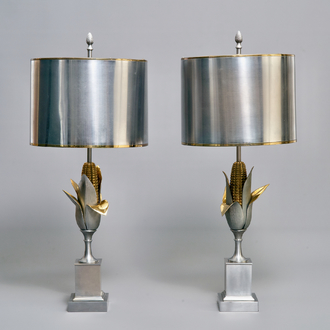 A pair of large signed Maison Charles corn lamps, ca. 1960
